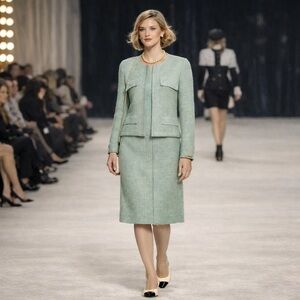 CHANEL Vintage 1999 Cruise Aqua / Seafoam Skirt Suit FR44 US12 Karl Lagerfeld